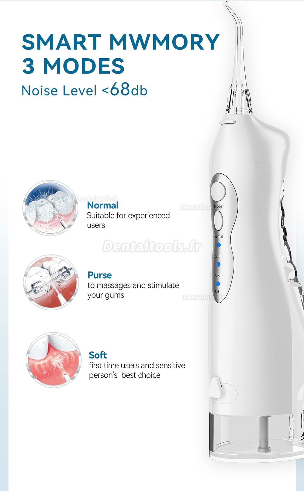 Irrigateur buccal hydropulseur dentaire portatif USB rechargeable