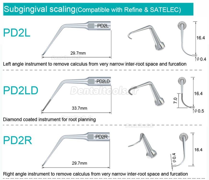 Refine insert ultrasonique P10 P11 P12 P14L P18 P20 P20L P20R P21 22 LR compatible avec Woodpecker EMS