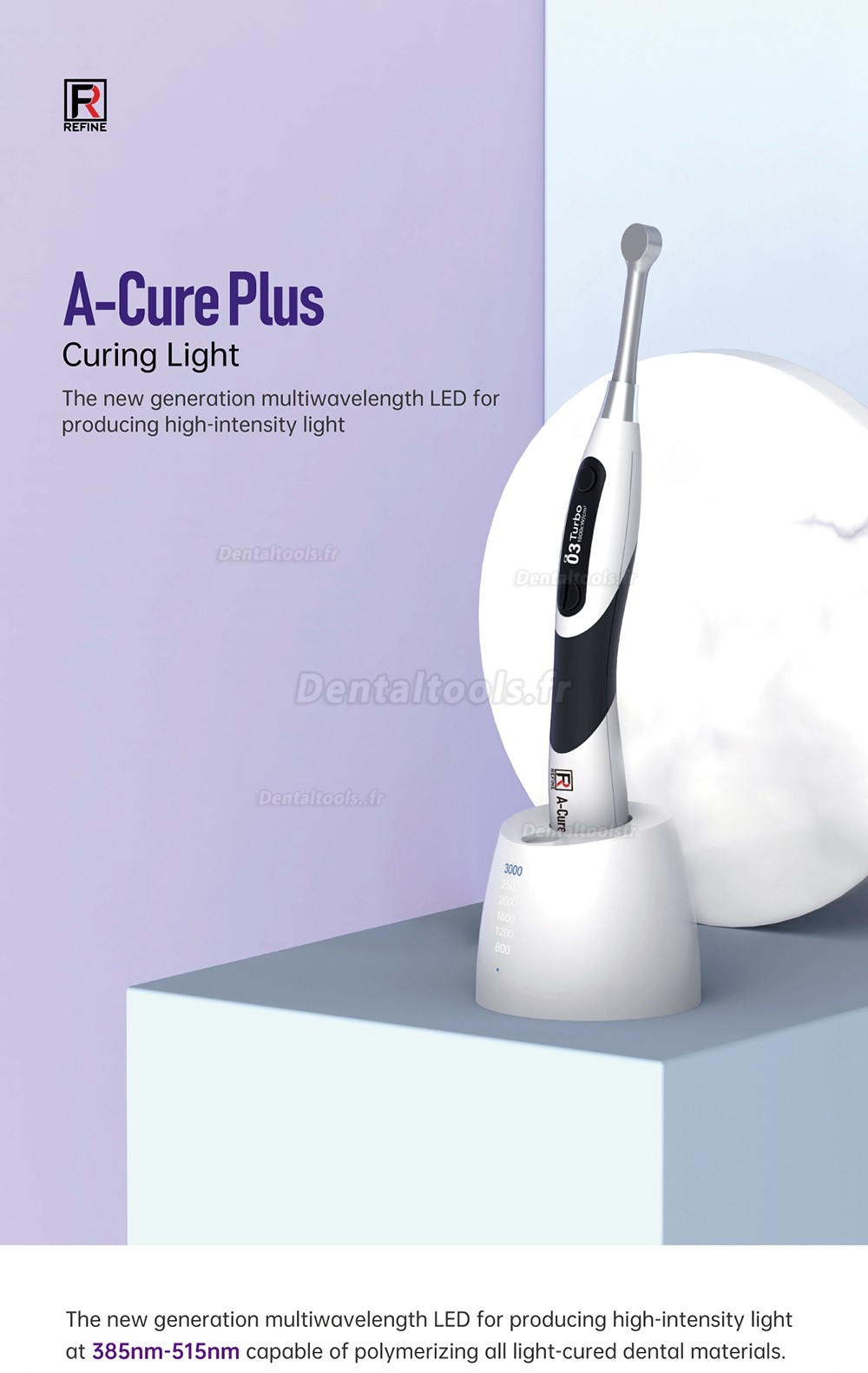 Refine A-Cure Plus Lampe à polymériser à LED dentaire sans fil avec luxmètre et détection des caries