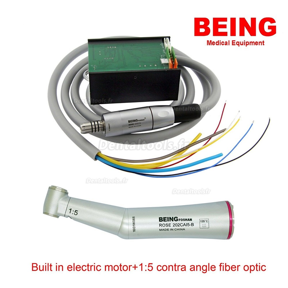 Being® Rose 4000 Micromoteur dentaire électrique + Contre-angle multiplicateur 1:5 avec lumière 202CAI5-B