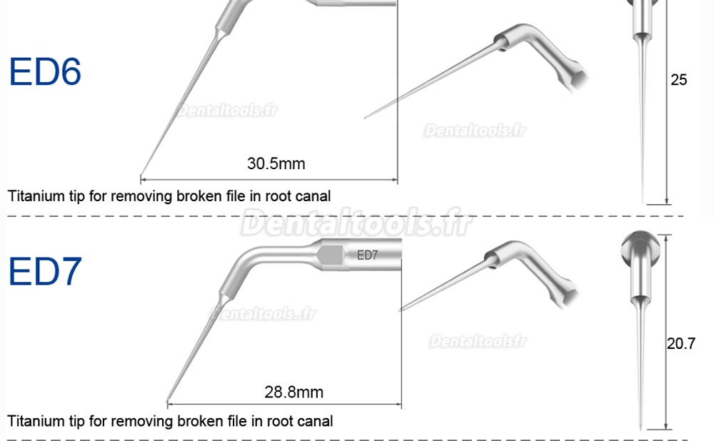 Refine insert ultrasonique endodontie ED1 ED2 ED3 ED4 ED5 ED6 ED7 ED8 ED9 ED10 ED11 ED14 ED15 compatible avec SATELEC NSK DTE