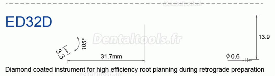 Refine insert ultrasonique endodontie ED1 ED2 ED3 ED4 ED5 ED6 ED7 ED8 ED9 ED10 ED11 ED14 ED15 compatible avec SATELEC NSK DTE