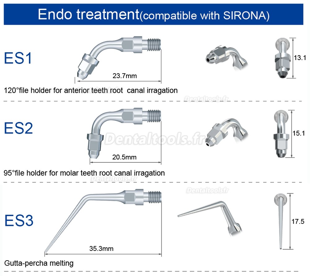 5Pcs Inserts ultrasonique endodontie ES3D ES4D ES5D ES10D ES14 ES14D ES15 ES15D compatible avec piece a main Ultrason Sirona