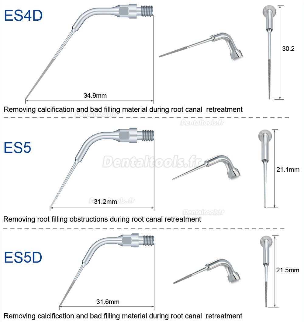 5Pcs Inserts ultrasonique endodontie ES3D ES4D ES5D ES10D ES14 ES14D ES15 ES15D compatible avec piece a main Ultrason Sirona