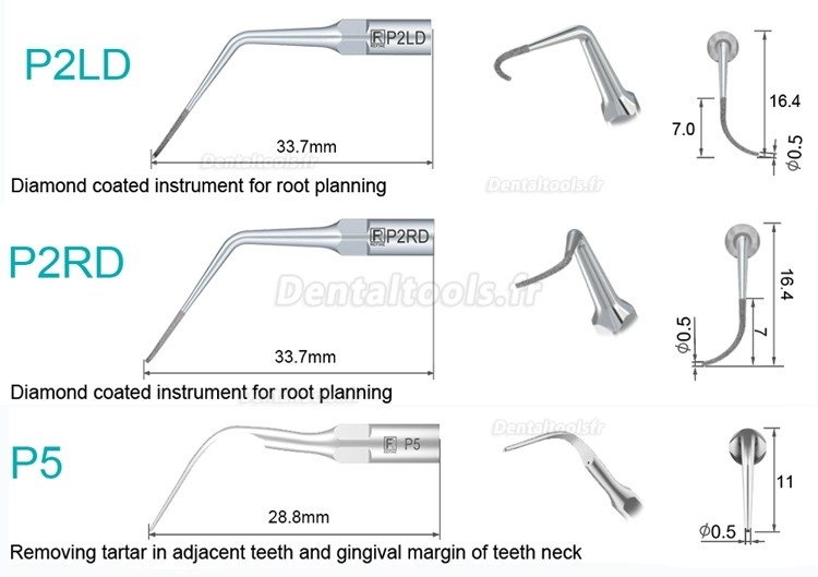 5Pcs Inserts ultrasonique parodontal P2L P2R P2LD P2RD P5 P6 P7 P8 P10 P11 P12 P14L compatible avec piece a main Ultrason Refine EMS Woodpecker