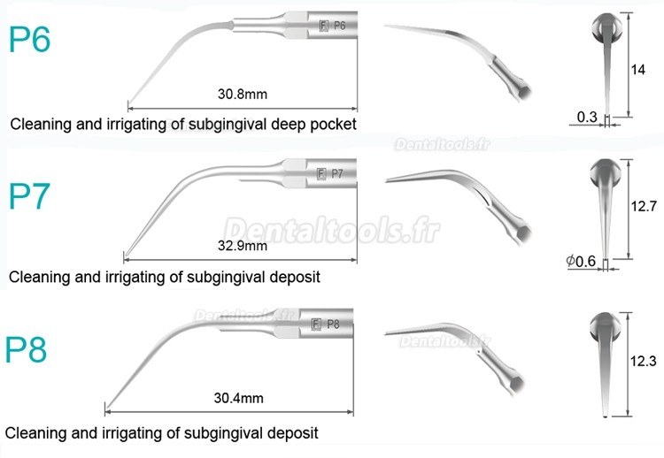 5Pcs Inserts ultrasonique parodontal P2L P2R P2LD P2RD P5 P6 P7 P8 P10 P11 P12 P14L compatible avec piece a main Ultrason Refine EMS Woodpecker