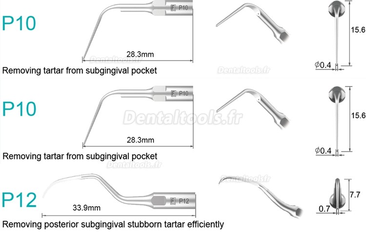 5Pcs Inserts ultrasonique parodontal P2L P2R P2LD P2RD P5 P6 P7 P8 P10 P11 P12 P14L compatible avec piece a main Ultrason Refine EMS Woodpecker