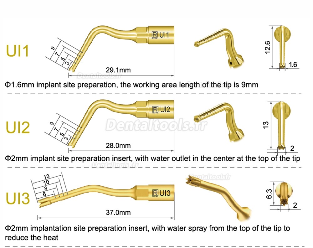 1Pcs nserts piezochirurgie dentaire pour l'implant de levage des sinus de coupe osseuse Ul6 UI7 UI8 UI9 UI10 UI11 compatible avec Mectron Woodpecker