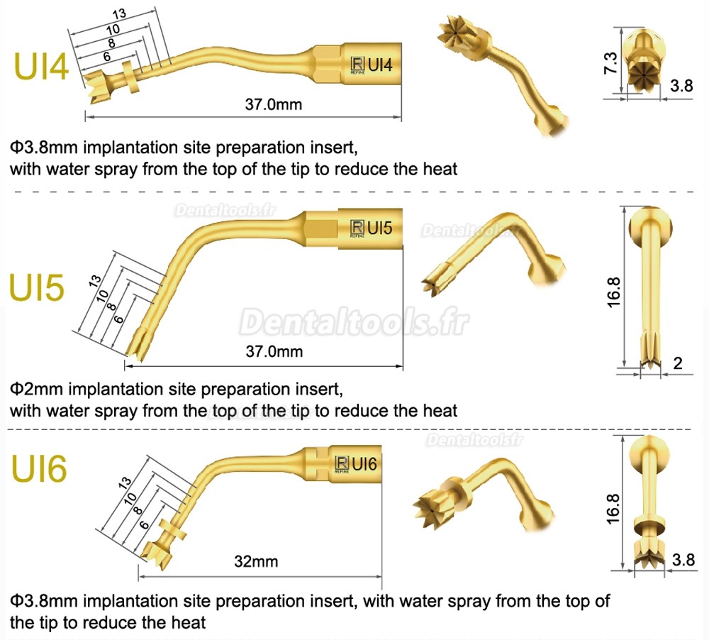 1Pcs nserts piezochirurgie dentaire pour l'implant de levage des sinus de coupe osseuse Ul6 UI7 UI8 UI9 UI10 UI11 compatible avec Mectron Woodpecker