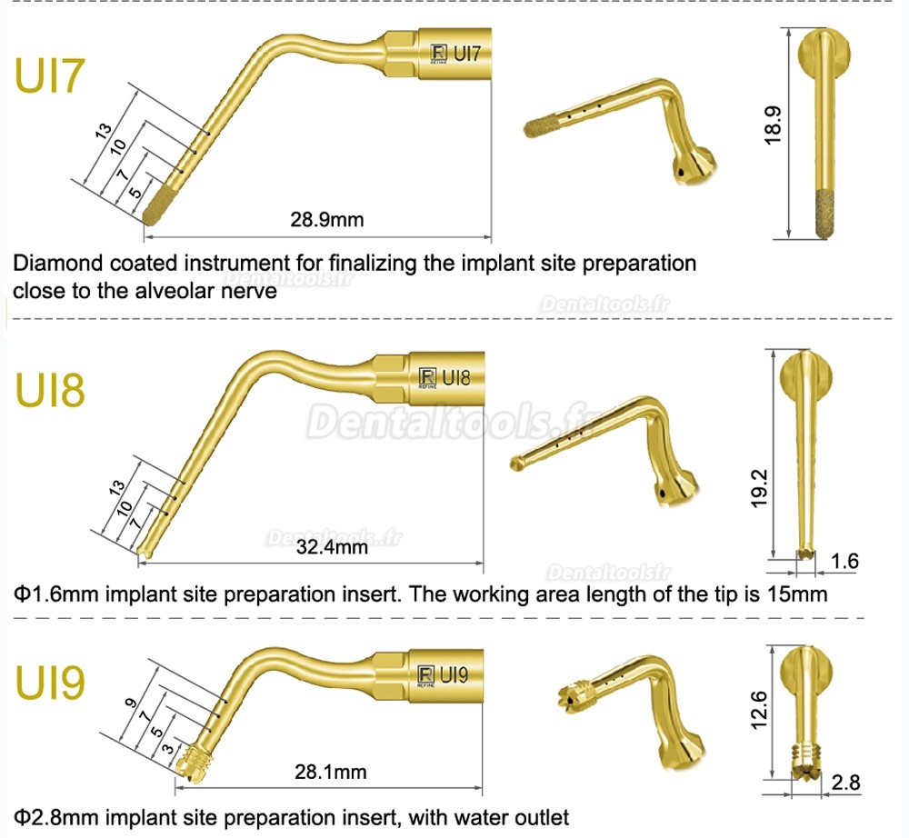 1Pcs nserts piezochirurgie dentaire pour l'implant de levage des sinus de coupe osseuse Ul6 UI7 UI8 UI9 UI10 UI11 compatible avec Mectron Woodpecker