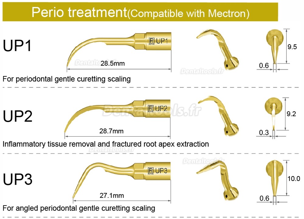 1Pcs nserts piezochirurgie dentaire UP1 UP2 UP3 UP4 UP5 UP6 UP7/8 compatible avec Bone Cutting Sinus liftingfor Mectron Woodpecker Silfradent