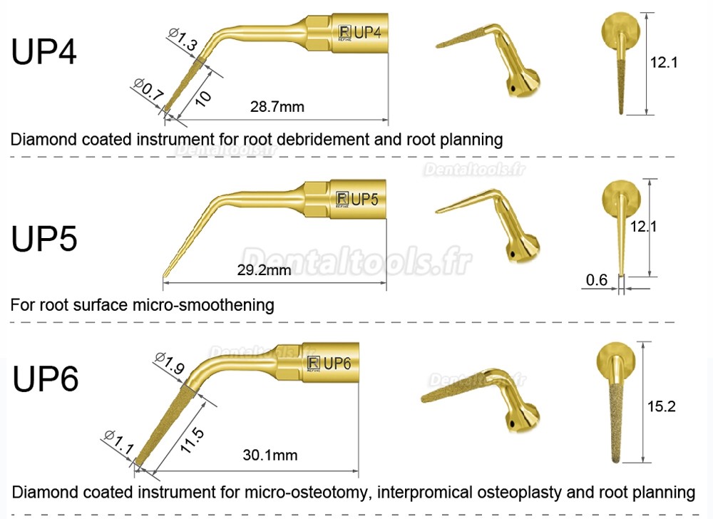 1Pcs nserts piezochirurgie dentaire UP1 UP2 UP3 UP4 UP5 UP6 UP7/8 compatible avec Bone Cutting Sinus liftingfor Mectron Woodpecker Silfradent