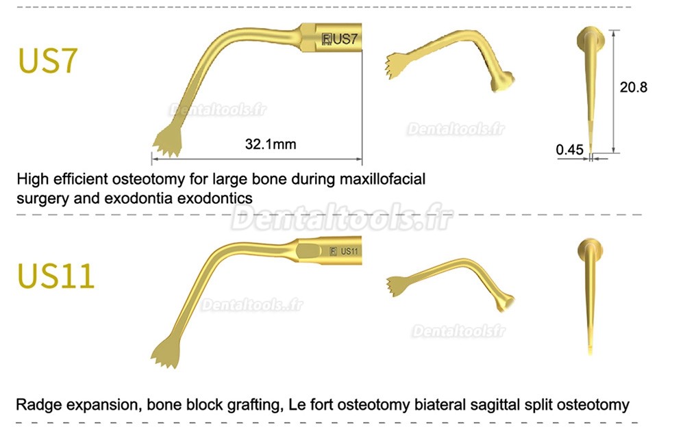 1Pcs Inserts piezochirurgie dentaire US1 US1L US1R US2 US3 US4 US5 US6 US7 US11 US12 compatible avec Mectron Woodpecker