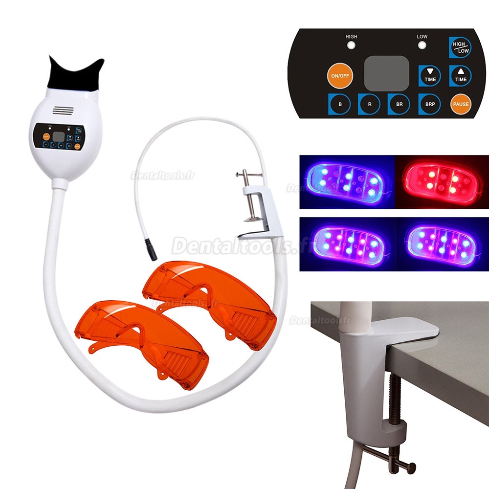 Lampe de blanchiment des dents, compteur de blanchiment des dents de bureau  à lumière froide à 6 LED, télécommande à 3 rubans à lumière bleue/rouge/violette,  220V EU : : Hygiène et Santé