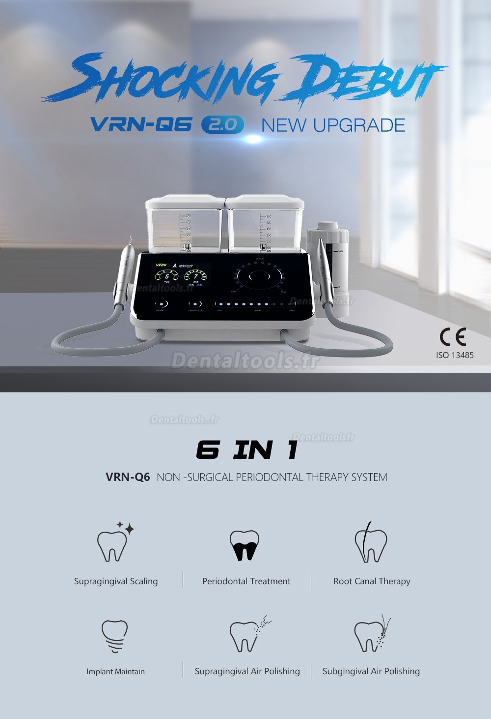 Vrn Q6 6 IN 1 Détartreur à Ultrasons + Aéropolisseur (Détartrage/ Implant / Parodontal/ Traitement Canalaire ) Vrn Q6 6 IN 1 Détartreur à Ultrasons + Aéropolisseur (Détartrage/ Implant / Parodontal/ Traitement Canalaire )