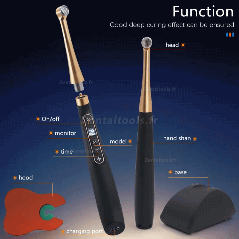 Lampe dentaire à polymérisation LED sans fil 1 seconde avec détection des caries 6 Modes 1800MW/CM2