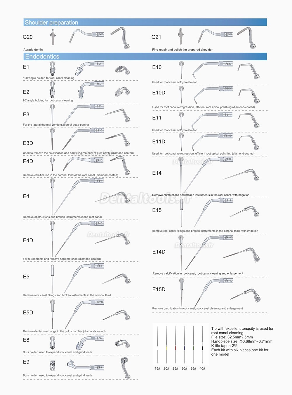 10Pcs Woodpecker Insert de détartrage endodontie E1 E2 E3 E3D E4 E4D E5 E5D E8 E9 E10D E11 E11D E14