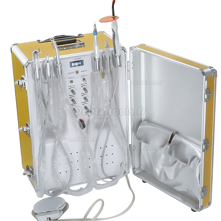 XS-341 Unité Dentaire Portable avec Compresseur + Lampe à Polymériser LED + Pièce à Main Détartreur
