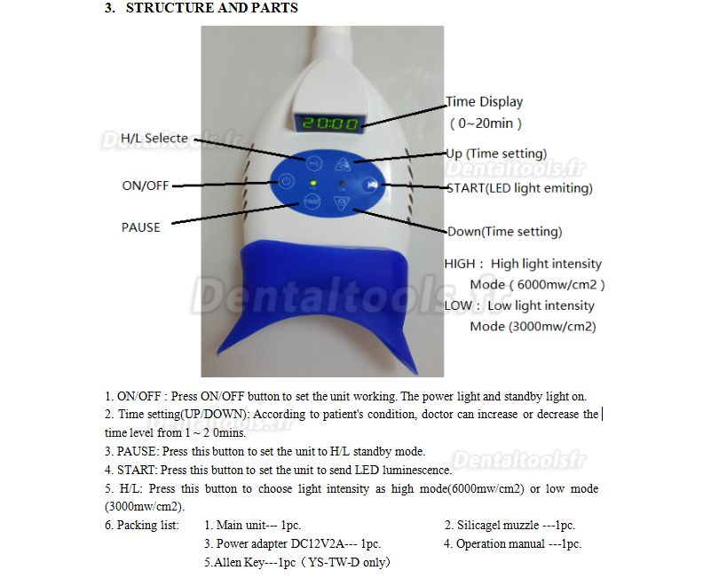 Dent dentaire LED blanchissant la lampe de blanchiment pour tenir sur la table YS-TW-C
