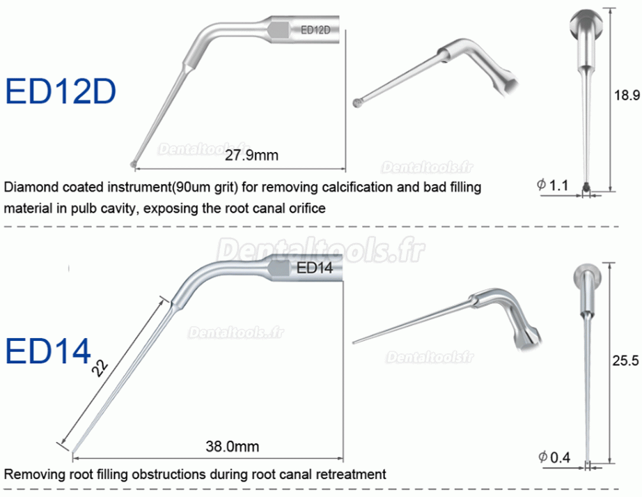 10 Pièces Refine Insert ultrasonique E3D E4D E5D E10D E11D E12D E14D E15D compatible avec Woodpecker EMS