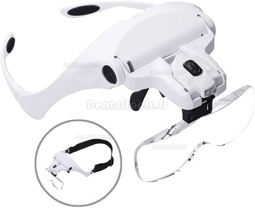 Loupes de dentiste à 5 lentilles phare binoculaire dentaire en verre avec lampe frontale Led