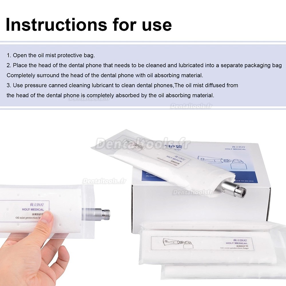 Sac de protection anti-brouillard d'huile pour syst&egrave;me de lubrification de pi&egrave;ce &agrave; main dentaire