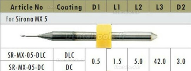 1 Pièces Fraises dentaires en zircone Cad Cam fit Sirona MX5 0.5mm/1mm/2.5mm 