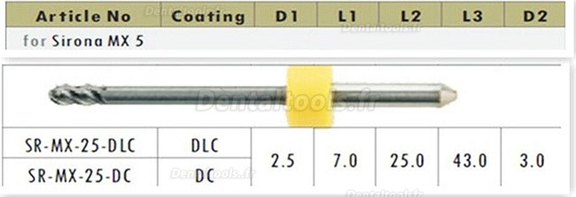 1 Pièces Fraises dentaires en zircone Cad Cam fit Sirona MX5 0.5mm/1mm/2.5mm 